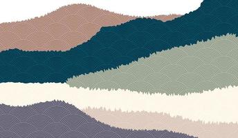 Fondo de paisaje con paisaje de montaña decorado con patrón de onda japonesa. Ilustración vectorial del tema de viajes y aventuras con paisaje de naturaleza abstracta vector