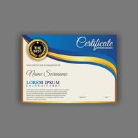 Award template certificate, gold color and blue gradient. Contains a modern certificate with a gold badge. vector