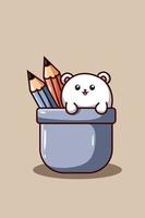 cute and funny hamster with pencils cartoon illustration vector