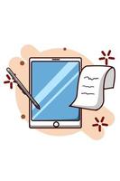 note table and digital pen cartoon illustration vector