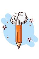 cartoon pencil illustration with smoke vector