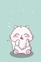 cute and happy little white cat cartoon illustration vector