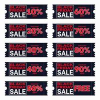 Coupon black friday with 10,20,30,40,50,60,70,80,90 percent sale label symbol vector