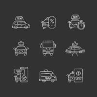 Transporte de la ciudad iconos de tiza blanca sobre fondo negro vector