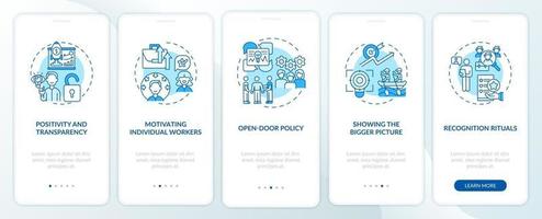 Staff motivation strategies onboarding mobile app page screen with concepts vector