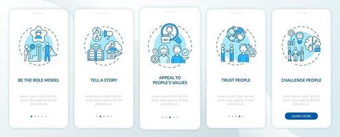 Tips of how to motivate people onboarding mobile app page screen with concepts vector