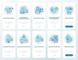 Pantalla de página de la aplicación móvil de incorporación de contenido motivacional con conjunto de conceptos vector