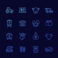 farming and agriculture icons set, thin line vector