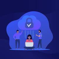 Secure cloud access and protected hosting vector illustration with people