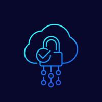 Secure cloud access, protected hosting, thin line icon vector