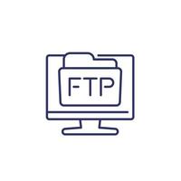 icono de línea de carpeta ftp con una computadora vector