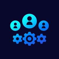 people and gears icon on dark vector