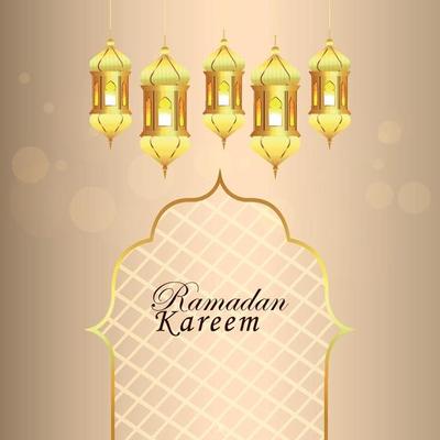 Islamic festival ramadan kareem greeting card and background with golden lantern