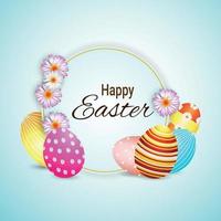 Happy easter day greeting card with easter colorful eggs vector