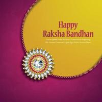 Happy raksha bandhan crystal rakhi on yellow and pink background vector