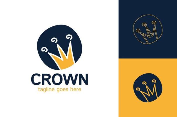 Graphic modernist element drawn by hand. royal crown of gold. Isolated on white background. Vector illustration. Logotype, logo