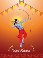 Happy ram navami celebration poster with creative illustration of lord rama vector