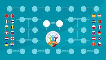 Match schedule, template for web, print, football results table, flags of European countries participating to the final tournament of european football championship 2020. vector illustration