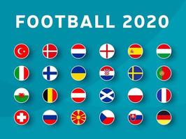 European football 2020 tournament flag set. Vector country flag set for soccer championship.