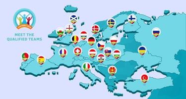 mapa isométrico de europa con fútbol nacional 2020 vector