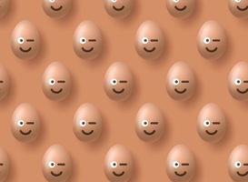 Huevos de Pascua realistas marrones emoji sonrisa sobre fondo amarillo. patrón sin costuras. colección de pascua. ilustración vectorial. vector