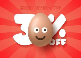 banner de venta de feliz pascua. venta de pascua 30 de descuento plantilla de banner con sonrisa emoji huevos de pascua marrones. ilustración vectorial vector