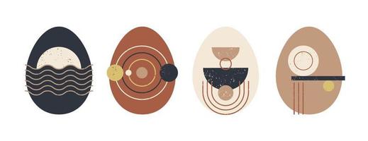 Set of minimalistic geometric easter egg with geometric shape elements. Modern boho contemporary creative trendy abstract templates vector illustration.