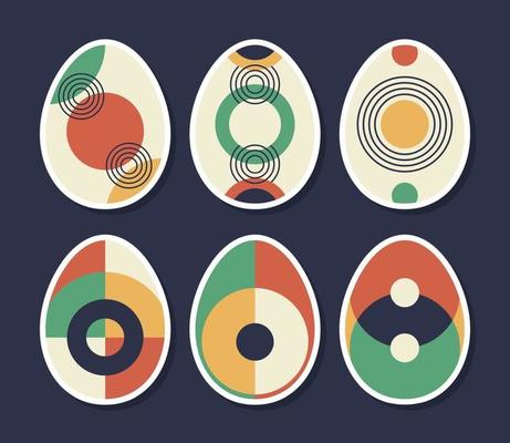 Set of minimalistic geometric easter egg with geometric shape elements. Modern contemporary creative trendy abstract templates vector illustration.