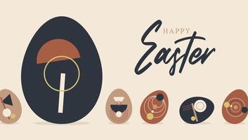 Festive Easter card with eggs decoration pattern on light background. Vector boho greeting card