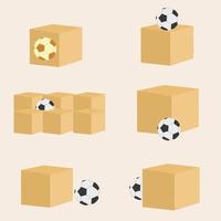 conjunto de caja de embalaje con ilustración de balón de fútbol vector