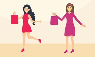 Two Women Holding a Shopping Bag Fashion Characters for Promotional Design vector