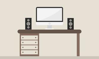 Desk or Bureau With Computer Flat Design vector