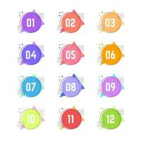 Colorful Geometric Circle Bullet Points From One to Twelve vector