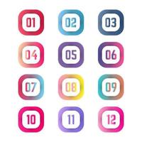 Colorful Square Bullet Points From One to Twelve vector