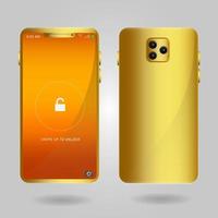 Golden Mobile Phone Mockup With Gradient Screen vector