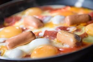 Fried eggs with sausages photo