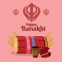 Happy vaisakhi indian sikh festival celebration with flat elements vector