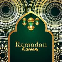 Ramadan kareem or eid mubarak greeting card with creative lantern vector