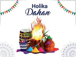 Holika dehan greeting card with realistic bonefire vector