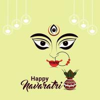 Happy navratri greeting card with Goddess durga illustration face