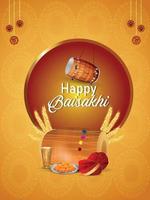 Happy vaisakhi celebration poster with creative drum and illustration vector