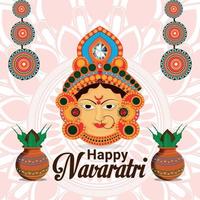 Happy shivratri celebration background with goddess durga face background vector