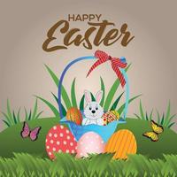 Creative easter bunny and colorful easter egg with background vector