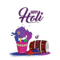 Indian traditional festival happy holi celebration with creative element and background vector