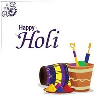 Happy holi flat design concept with color mud pot and dhol vector