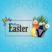 Happy easter day celebration background with easter bunny and eggs vector