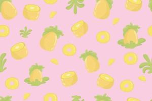 pineapple fruit fresh seamless pattern. Pineapples and leaves on yellow seamless pattern. Modern tropical exotic fruit design for wrapping paper, textile, banner, web, app. Bright juicy yellow pineapple fruits and soft green leaves vector