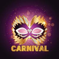 Golden carnival mask with feather beautiful concept design and background vector