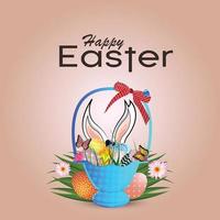 Happy easter background with easter bunny and colorful easter eggs vector