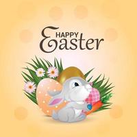 Happy easter day greeting card with colorful easter eggs vector